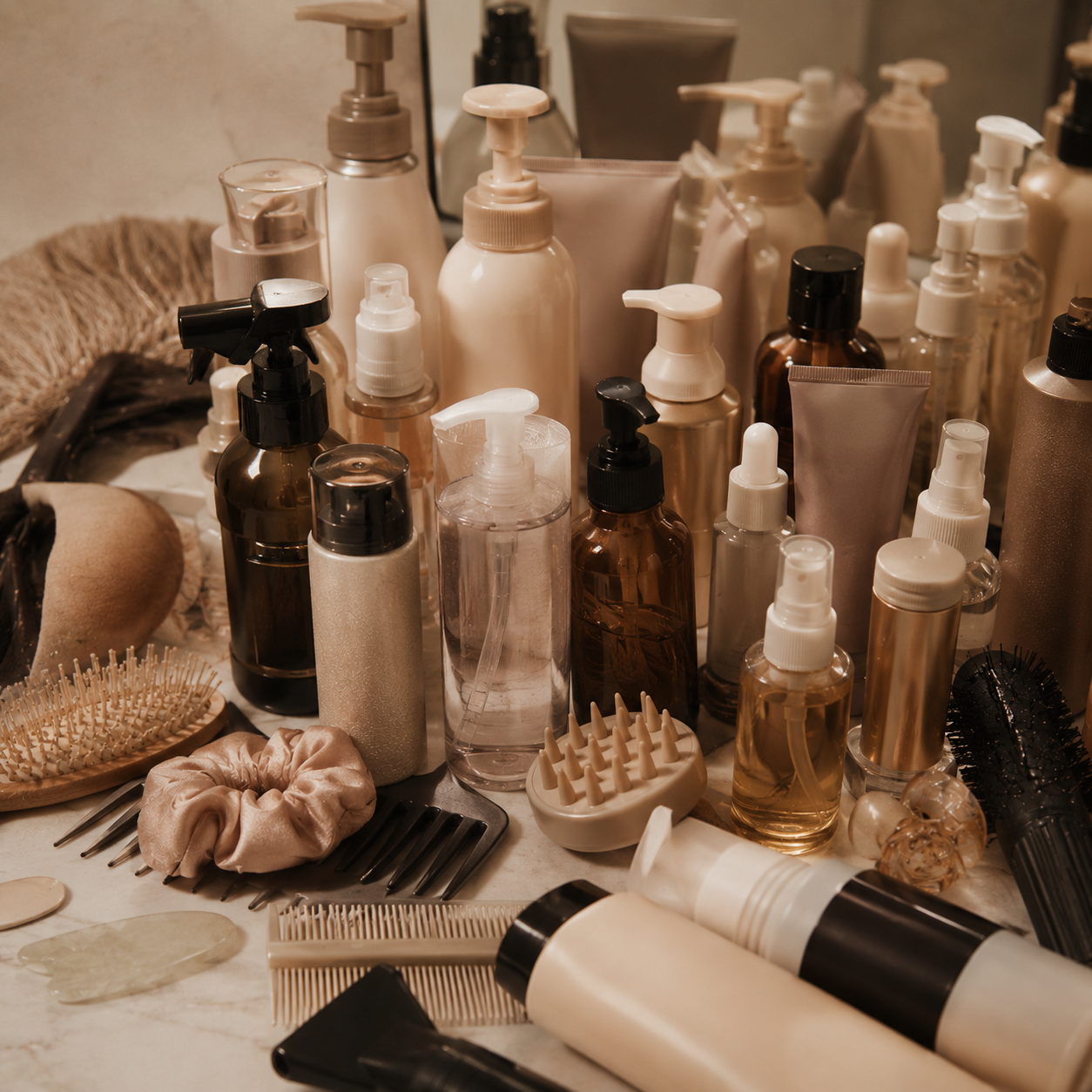 Crowded hair routine products
